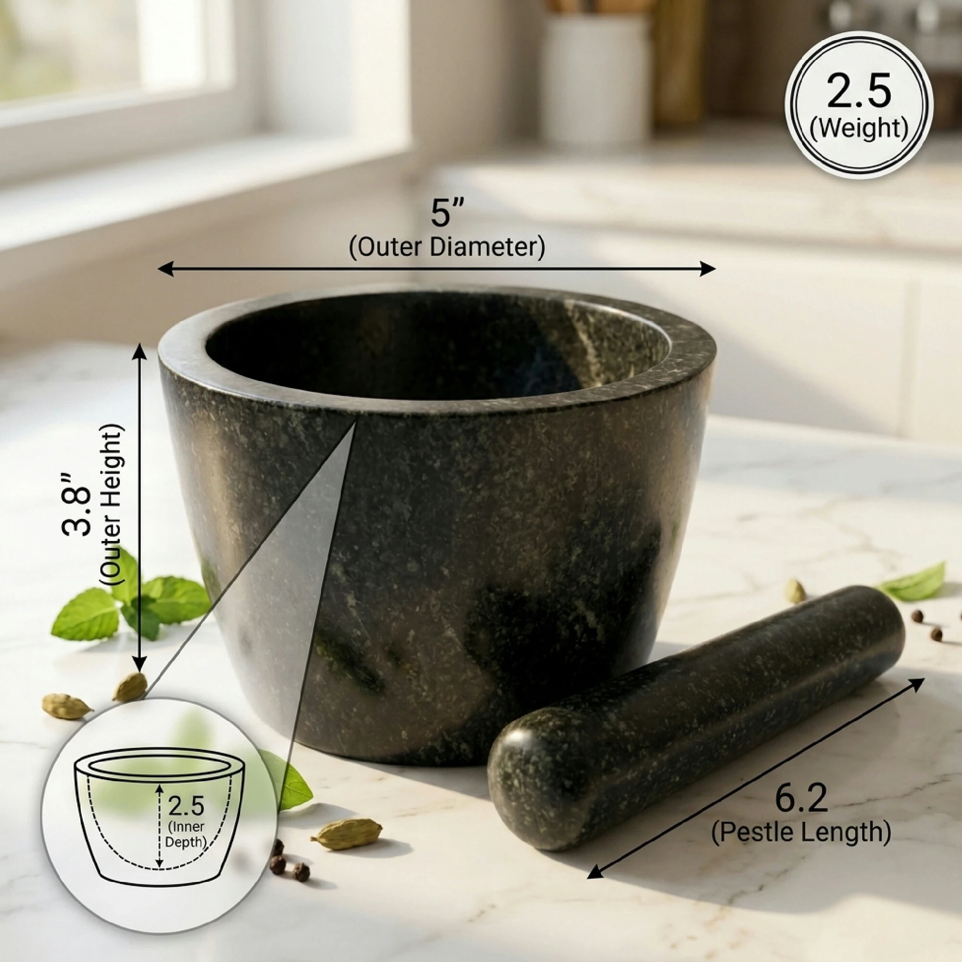Shilpghar 7 Inch Round Black Granite Mortar - Image 3