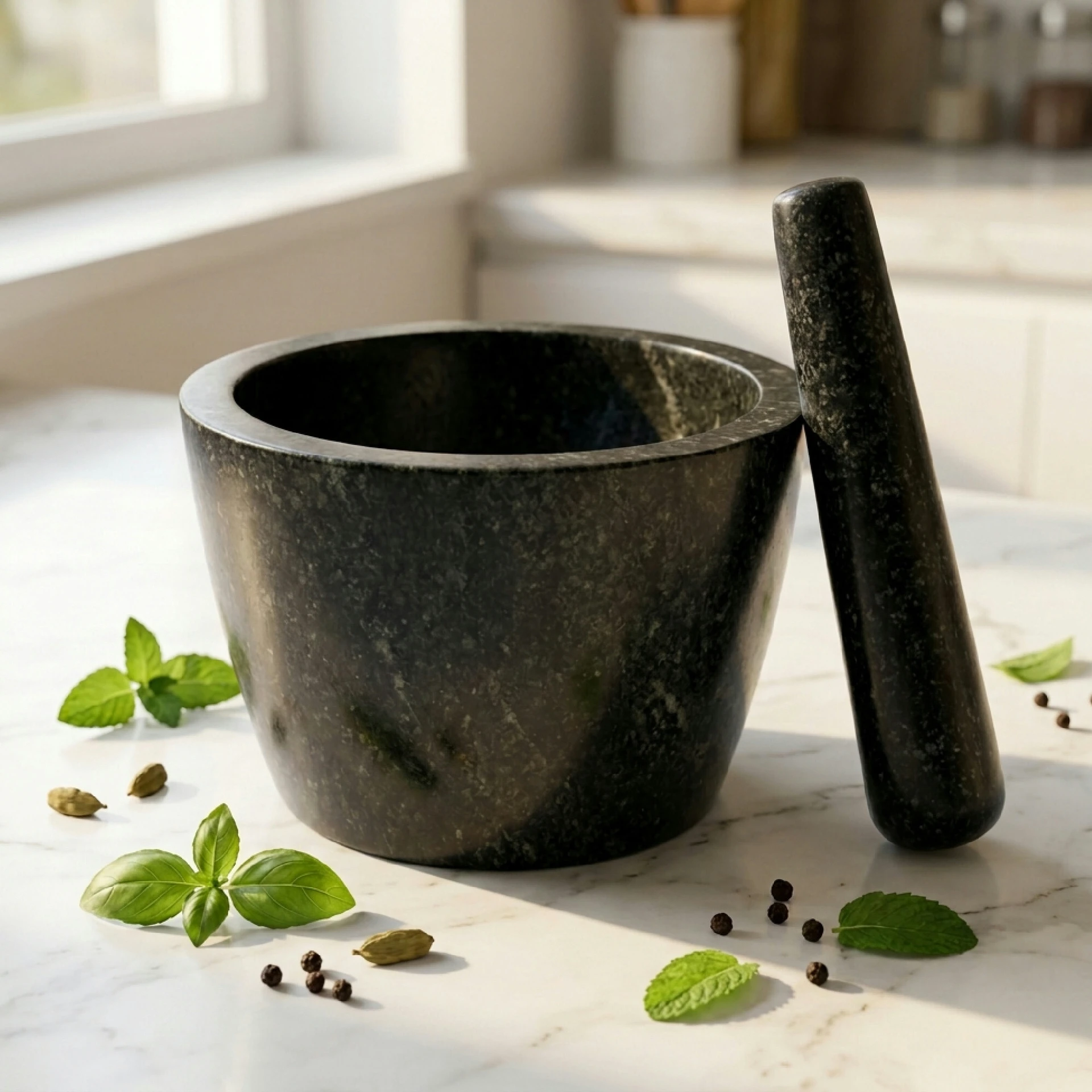 Shilpghar 7 Inch Round Black Granite Mortar - Image 4